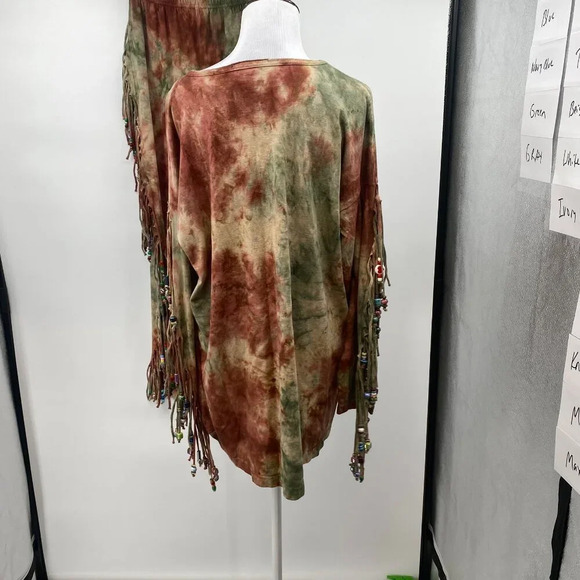 Fashion Collage Fringe Top‎ & Pull-on Pants Set OSFM Red Tie Dye Beaded Hippie - Picture 3 of 16
